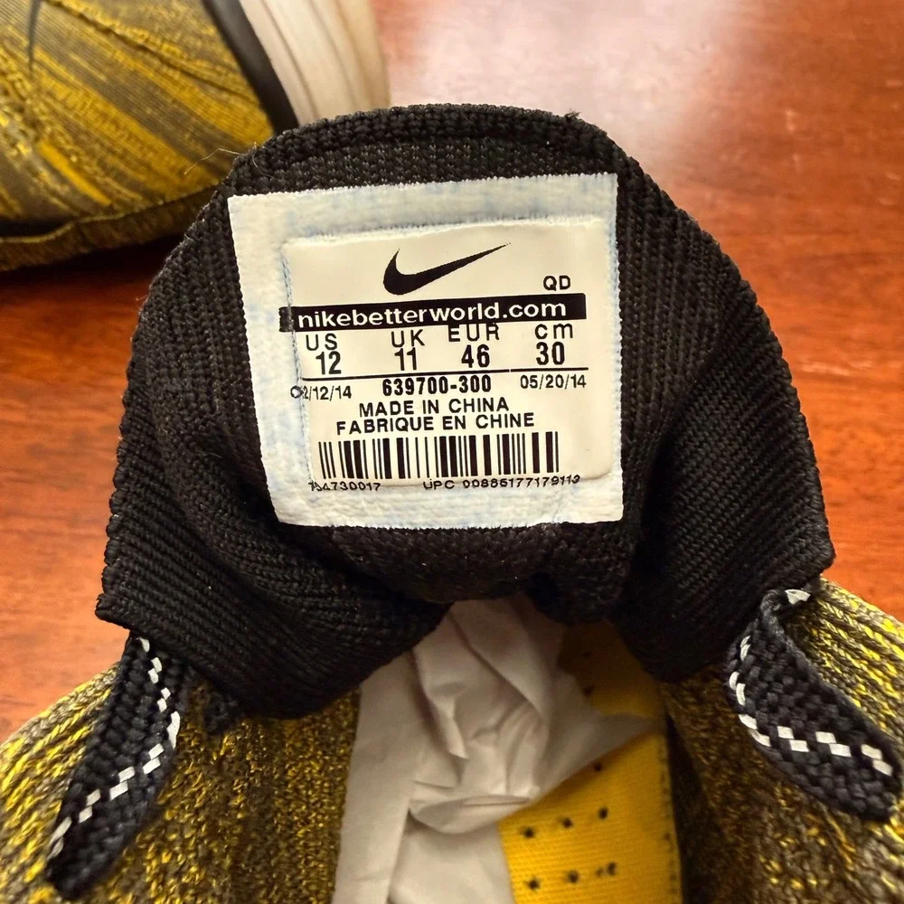 Nike Free Flyknit Chukka Men's Running‎ Shoes Yellow Black Size 12